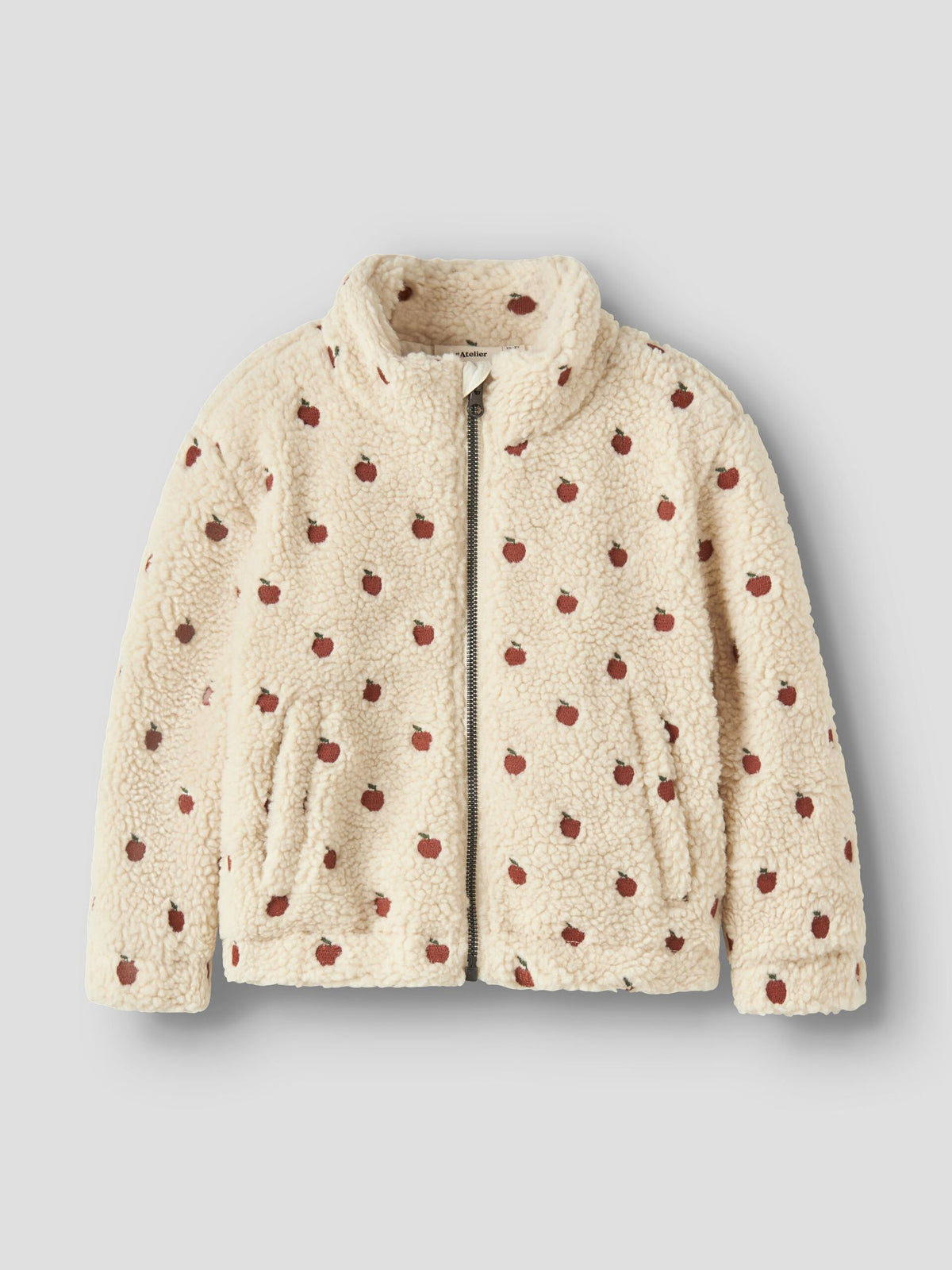 Lil’ Atelier Nalo Sia sherpa-jakke med eplemønster – Turtledove · APPLES