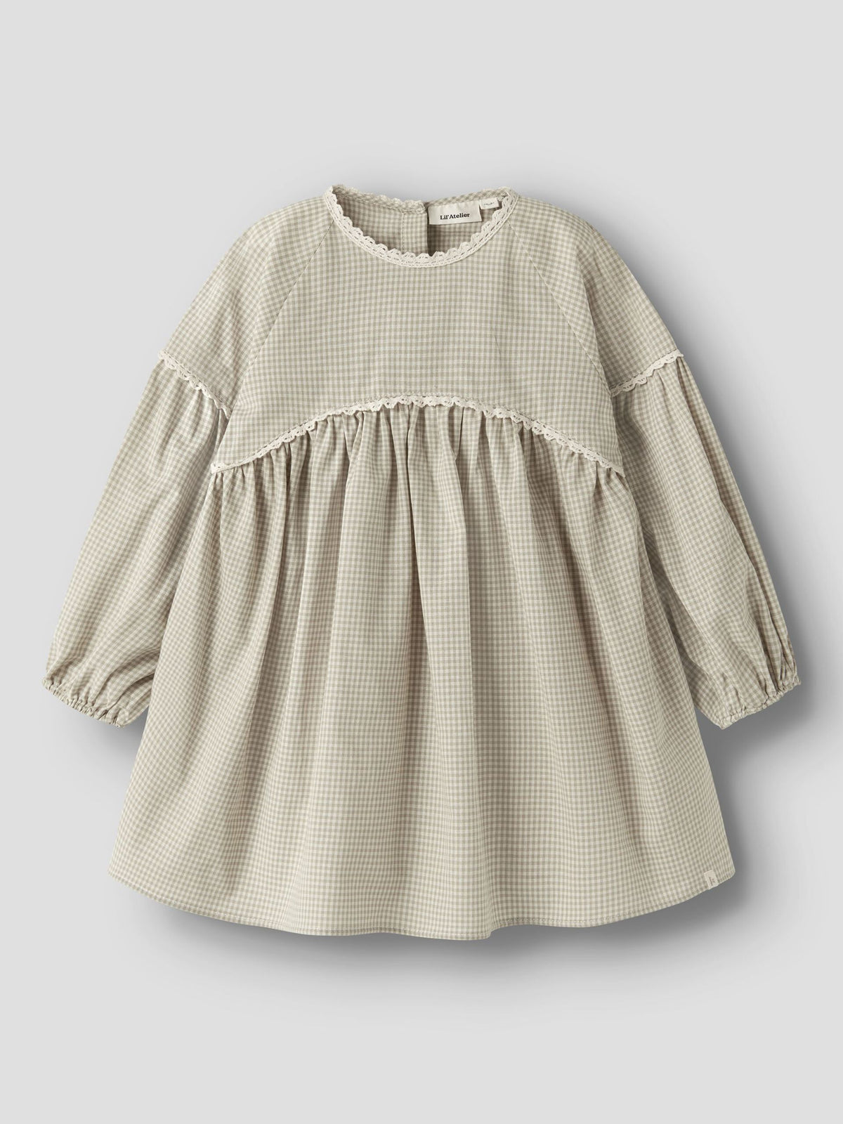Lil’ Atelier Oleno langermet kjole – Moss Gray