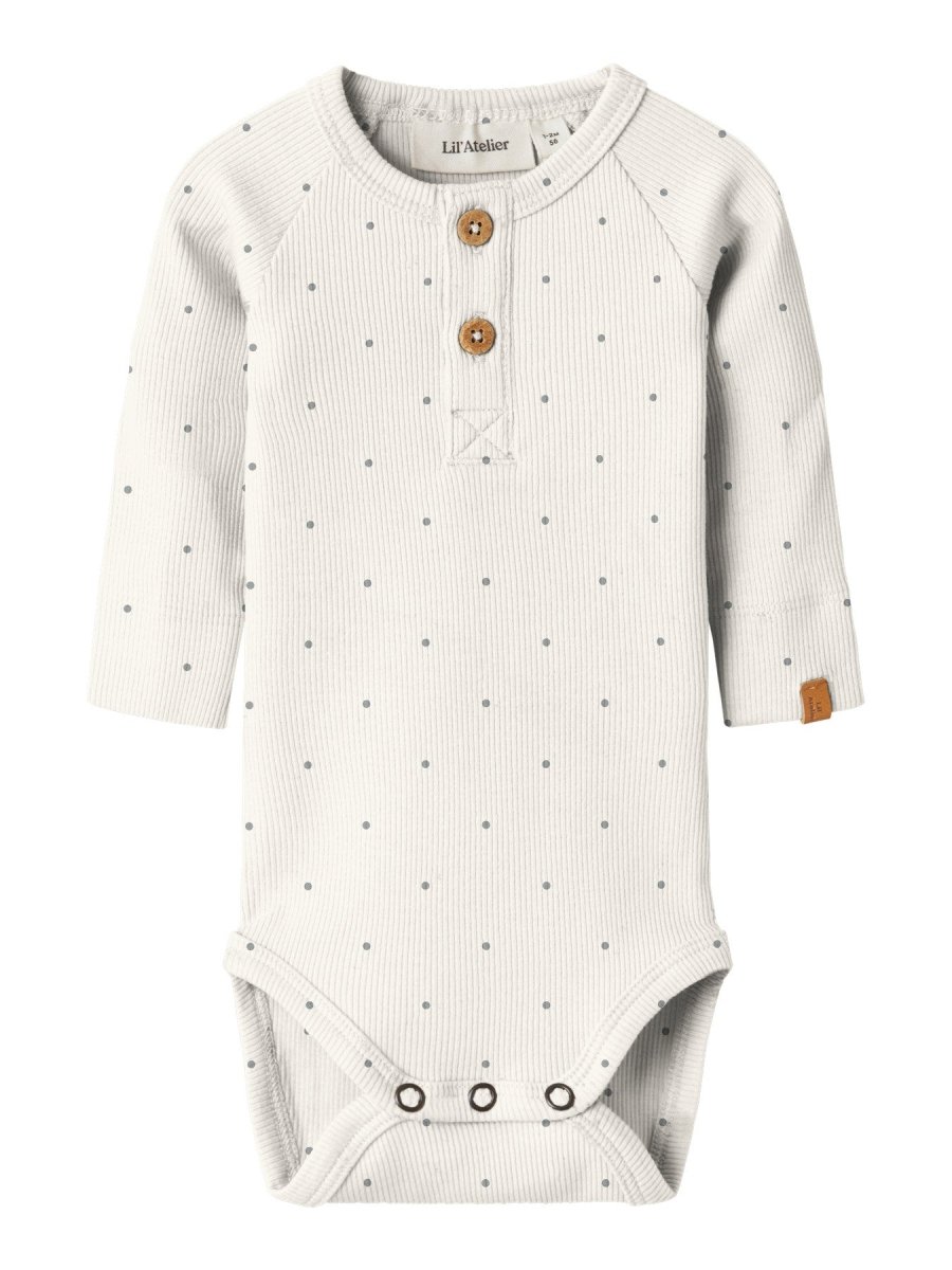 Lil’ Atelier Gago Kip langermet body – Coconut Milk / Sleet Dot, ekte produktbilde